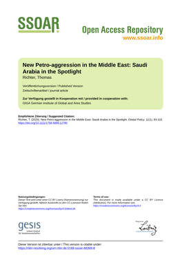New Petro‐Aggression in the Middle East: Saudi Arabia in the Spotlight Richter, Thomas