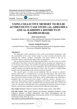 Using Collective Memory to Bulid Authenticity Case Study (Al-Adhamiya and Al-Kadhmiya Districts in Baghdad-Iraq)