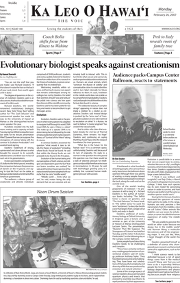 Evolutionary Biologist Speaks Against Creationism by Kumari Sherreitt Comprised of UHM Professors, Students Innately Built to Interact With