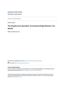 The Singing Voice Specialist: an Essential Bridge Between Two Worlds
