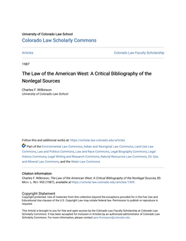 The Law of the American West: a Critical Bibliography of the Nonlegal Sources