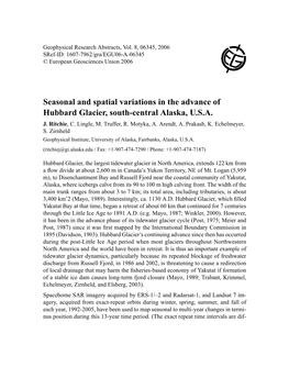 Seasonal and Spatial Variations in the Advance of Hubbard Glacier, South-Central Alaska, U.S.A