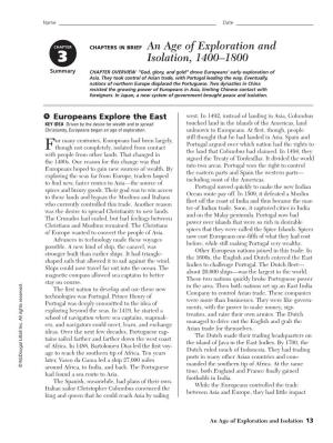 CHAPTERS in BRIEF an Age of Exploration and 3 Isolation, 1400–1800