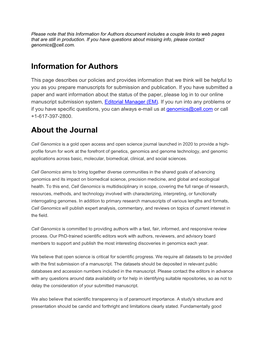 Information for Authors About the Journal