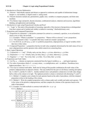 Chapter 4, Propositional Calculus