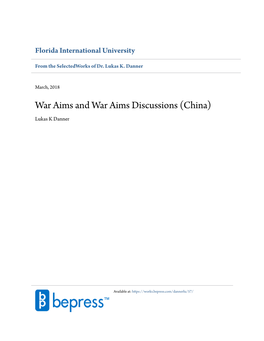 War Aims and War Aims Discussions (China) Lukas K Danner