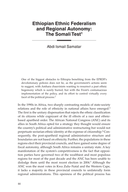 Ethiopian Ethnic Federalism and Regional Autonomy: the Somali Test1