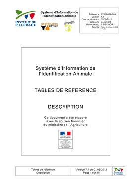 Système D'information De L'identification Animale TABLES DE