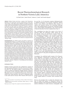 Recent Thermochronological Research in Northern Victoria Land, Antarctica by Frank Lisker1, Jannis Prenzel1, Andreas L