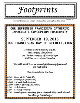 September 19,2015 Our Franciscan Day of Recollection