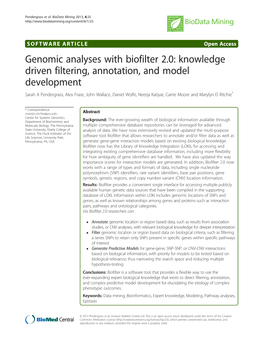 Genomic Analyses with Biofilter 2.0: Knowledge Driven