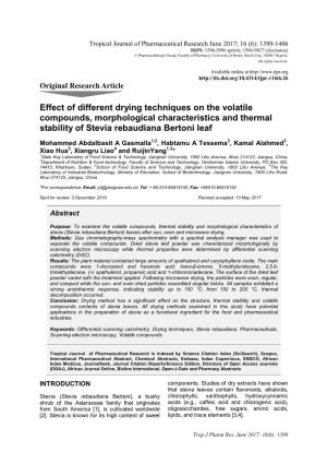 Effect of Different Drying Techniques on the Volatile Compounds, Morphological Characteristics and Thermal Stability of Stevia Rebaudiana Bertoni Leaf