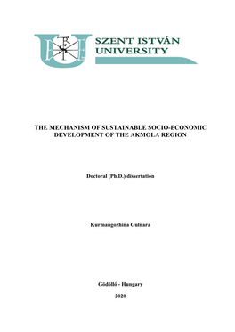 The Mechanism of Sustainable Socio-Economic Development of the Akmola Region