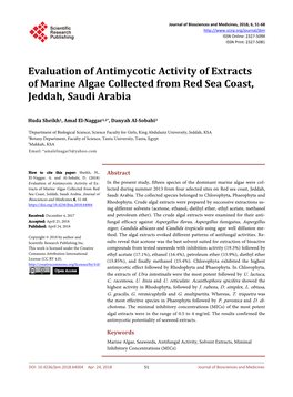 Evaluation of Antimycotic Activity of Extracts of Marine Algae Collected from Red Sea Coast, Jeddah, Saudi Arabia