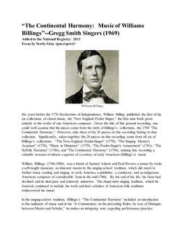The Music of Williams Billings