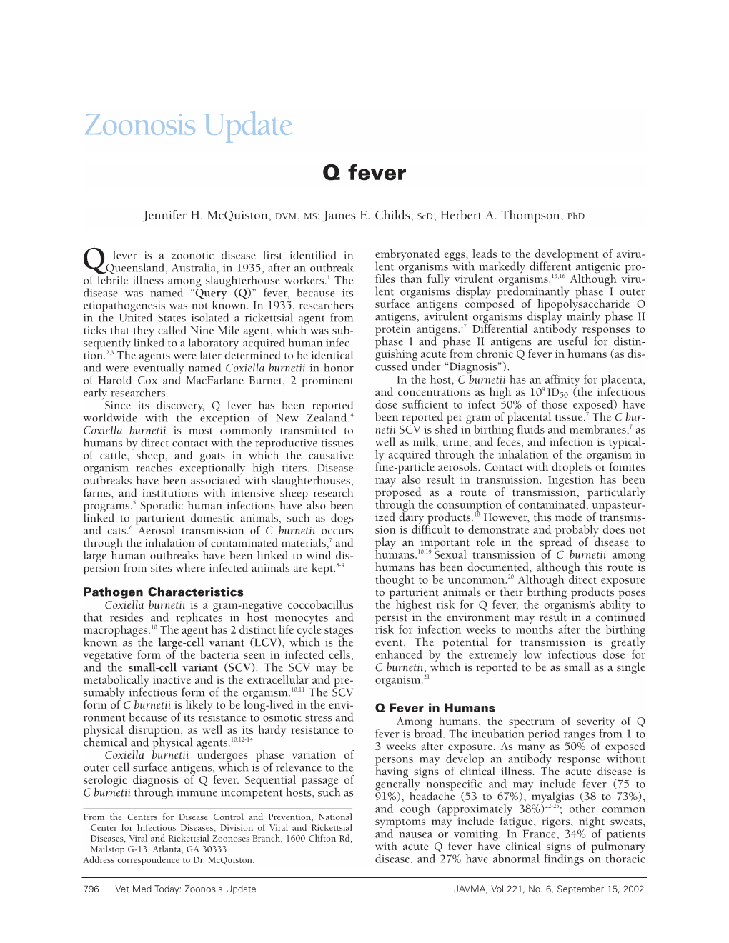 Zoonosis Update Q Fever