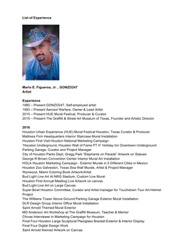 List of Experience Mario E. Figueroa, Jr. , GONZO247 Artist Experience