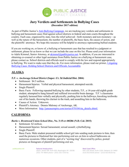 Jury Verdicts and Settlements in Bullying Cases (December 2017 Edition)