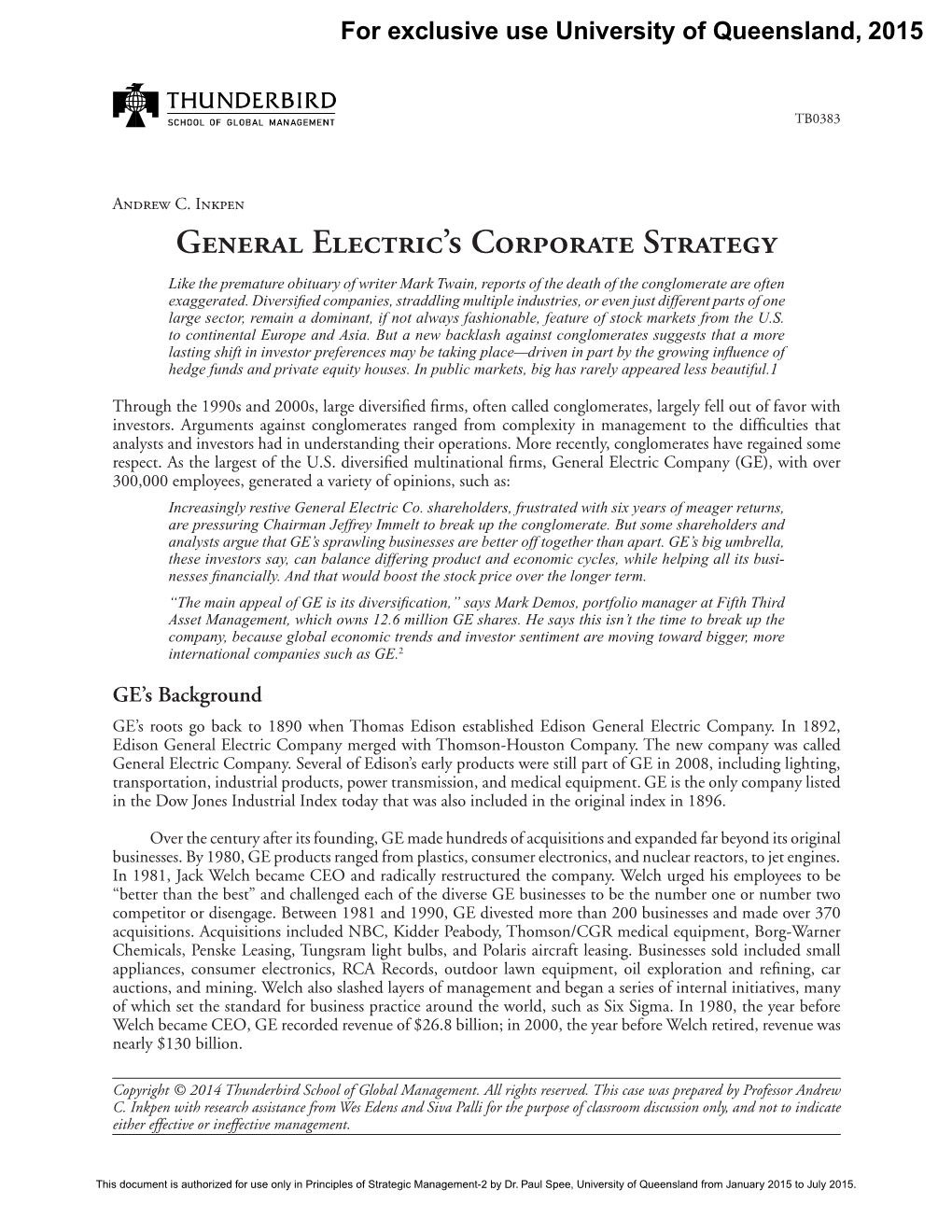 General Electric's Corporate Strategy