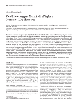 Vmat2heterozygous Mutant Mice Display a Depressive-Like Phenotype