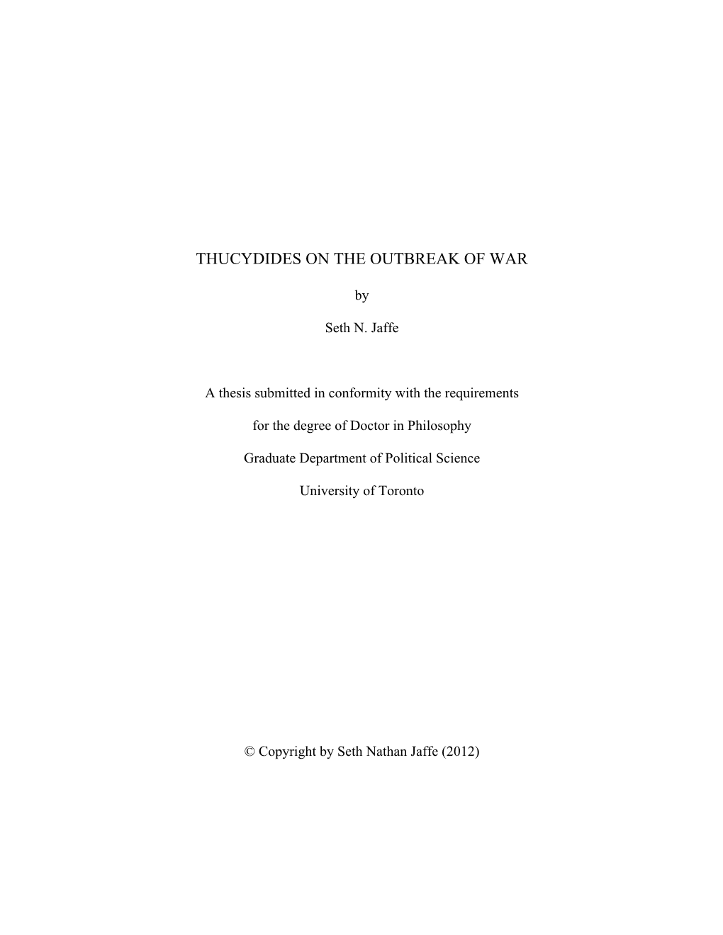 Thucydides on the Outbreak of War