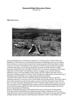 Manastash Ridge Observatory History by Julie Lutz