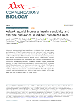 Adipor Agonist Increases Insulin Sensitivity and Exercise Endurance