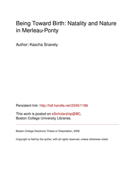 Being Toward Birth: Natality and Nature in Merleau-Ponty