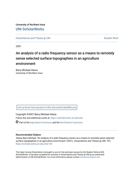 An Analysis of a Radio Frequency Sensor As a Means to Remotely Sense Selected Surface Topographies in an Agriculture Environment