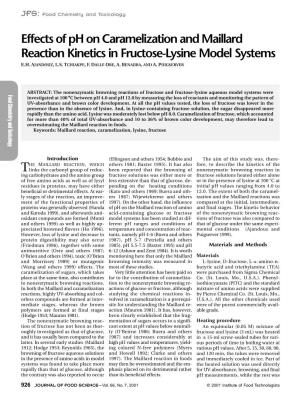 Effects of Ph on Caramelization and Maillard Reaction Kinetics in Fructose-Lysine Model Systems E.H