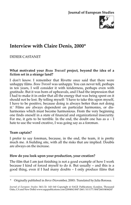Interview with Claire Denis, 2000*