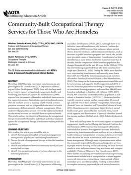 Community-Built Occupational Therapy Services for Those Who Are Homeless