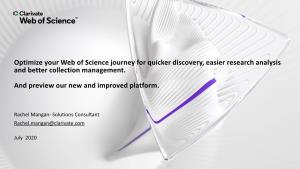 Optimize Your Web of Science Journey for Quicker Discovery, Easier Research Analysis and Better Collection Management