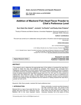 Addition of Mackerel Fish Head Flavor Powder to Cilok's Preference Level