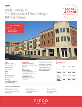 The Shoppes at Edison Village Available for Lease 161 Main Street