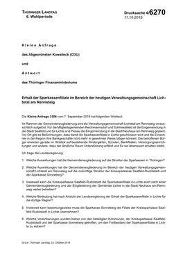 Antwort Auf Die Kleine Anfrage 3306 Des Abgeordneten Kowalleck (CDU)