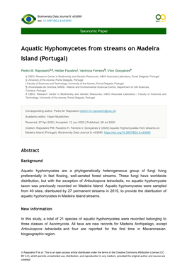Aquatic Hyphomycetes from Streams on Madeira Island (Portugal)