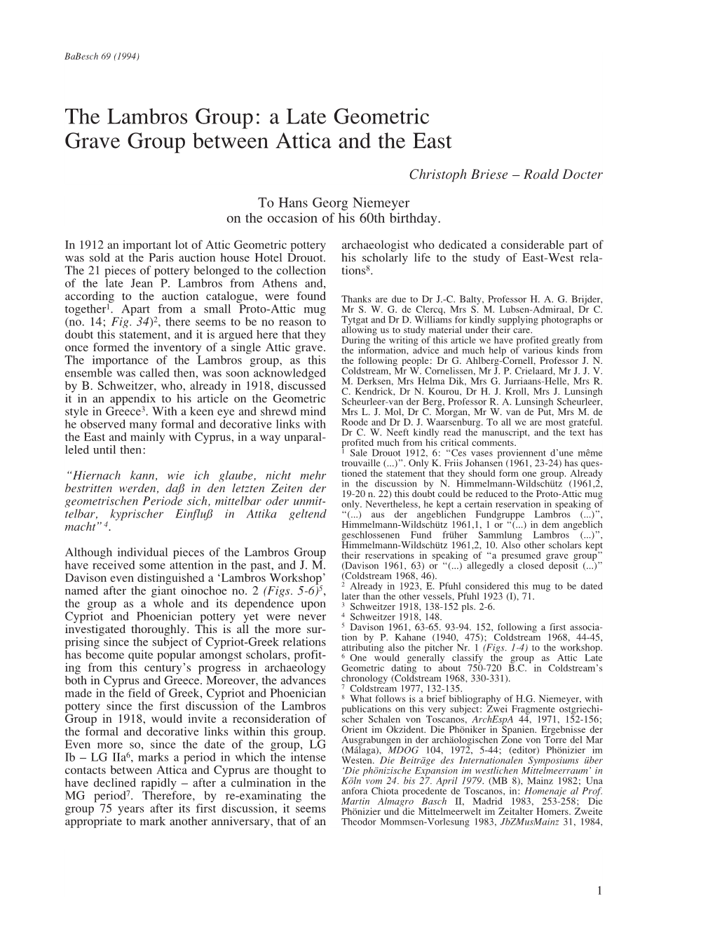 The Lambros Group: a Late Geometric Grave Group Between Attica and the East