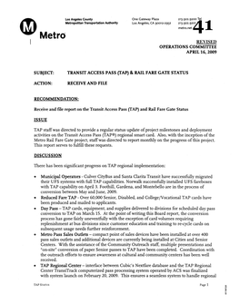 Transit Access Pass (Tap) & Rail Fare Gate Status