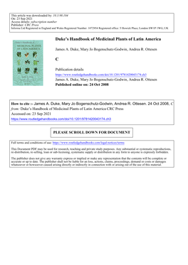 Duke's Handbook of Medicinal Plants of Latin America C
