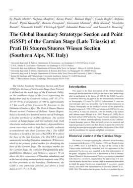 The Global Boundary Stratotype Section and Point (GSSP) of the Carnian Stage (Late Triassic) at Prati Di Stuores/Stuores Wiesen Section (Southern Alps, NE Italy)