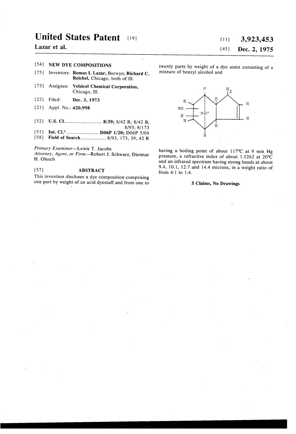 United States Patent (19) 11 3,923,453 Lazar Et Al