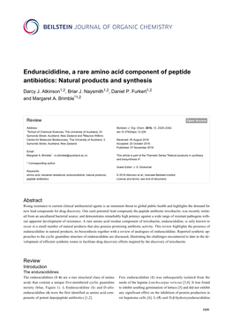 Enduracididine, a Rare Amino Acid Component of Peptide Antibiotics: Natural Products and Synthesis