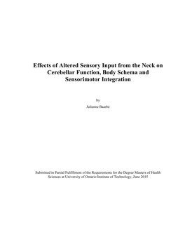 Effects of Altered Sensory Input from the Neck on Cerebellar Function, Body Schema and Sensorimotor Integration