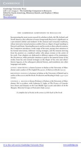 The Cambridge Companion to Boccaccio Edited by Guyda Armstrong, Rhiannon Daniels, and Stephen J