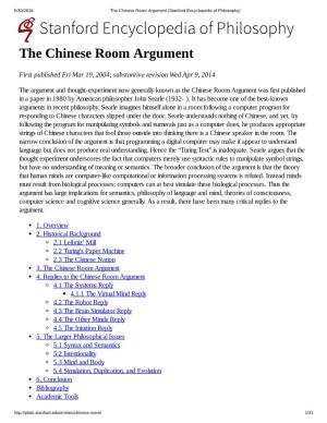 Stanford Encyclopedia of Philosophy) Stanford Encyclopedia of Philosophy the Chinese Room Argument