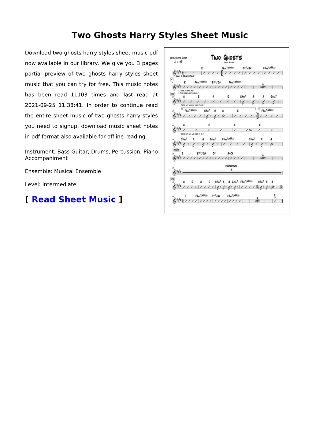 Two Ghosts Harry Styles Sheet Music