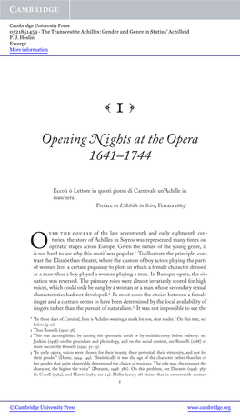 Opening Nights at the Opera 1641–1744