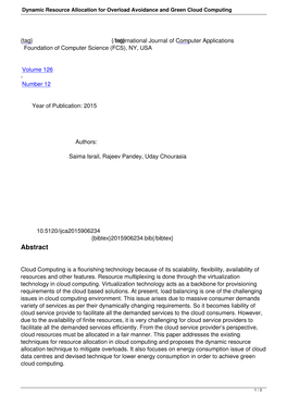 Dynamic Resource Allocation for Overload Avoidance and Green Cloud Computing