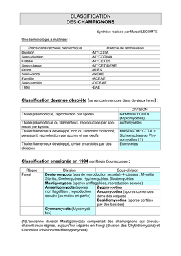 Classification Des Champignons